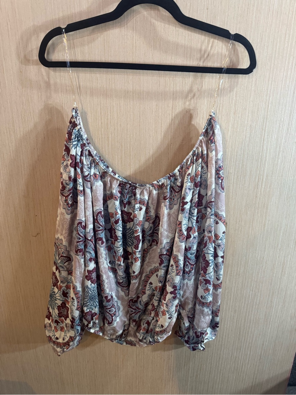 Charlotte Russe Paisley Off The Shoulder Blouse - Cream, Burgundy, Green Sixe 1X